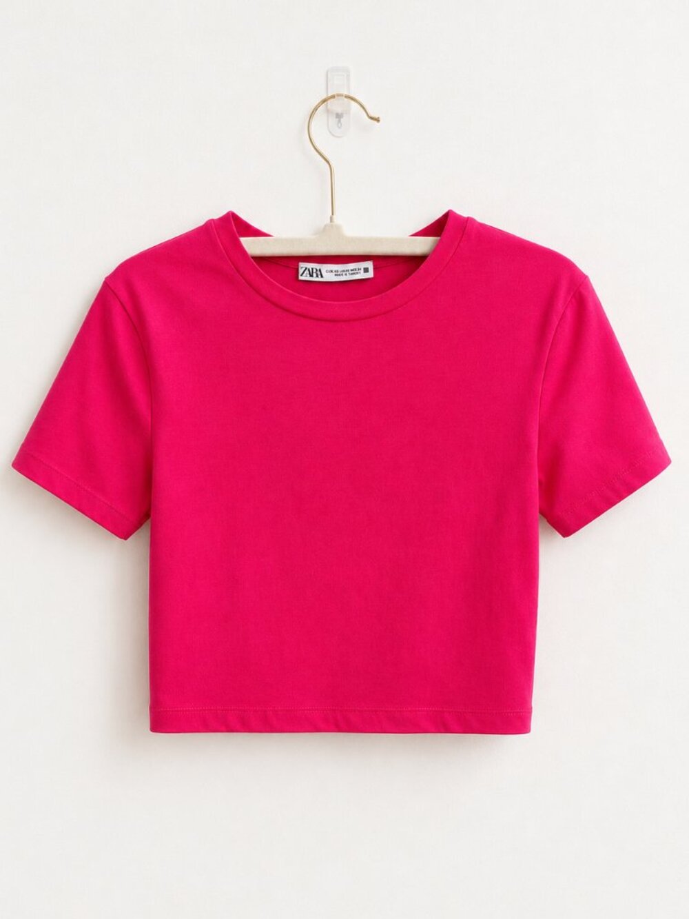 Zara Bright Fuchsia Pink Cropped T-Shirt Top XS Short Sleeve Stretch Cotton